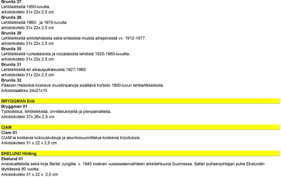 arkistokotelo 31x 22x 2,5 cm Brunila 30 Lehtileikkeitä ruotsalaisista ja norjalaisista lehdistä 1920-1960-luvuilta.