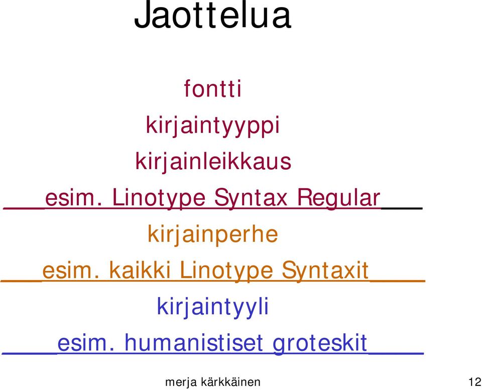 Linotype Syntax Regular kirjainperhe esim.