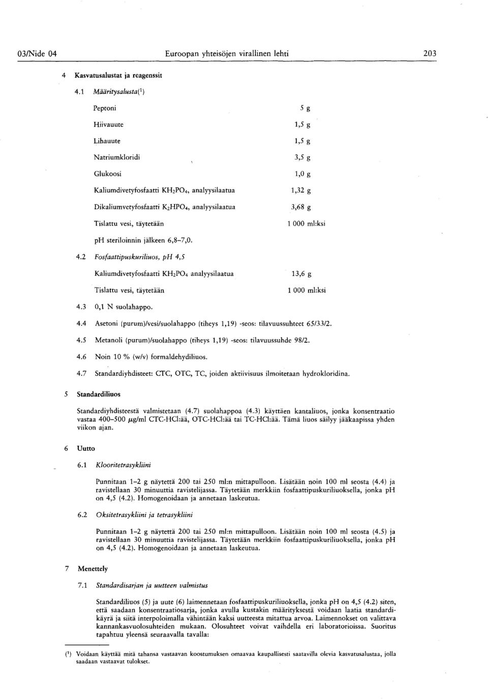 1,5 g 3,5 g 1,0 g 1,32 g 3,68 g 1 000 ml:ksi ph steriloinnin jälkeen 6,8-7,0. 4.