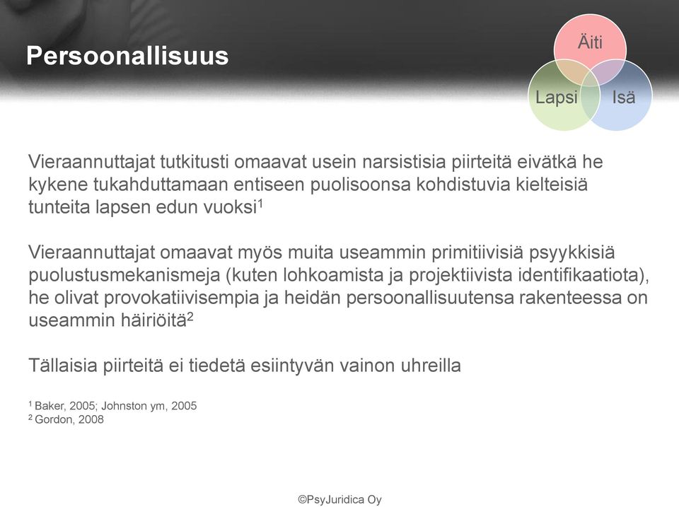 puolustusmekanismeja (kuten lohkoamista ja projektiivista identifikaatiota), he olivat provokatiivisempia ja heidän