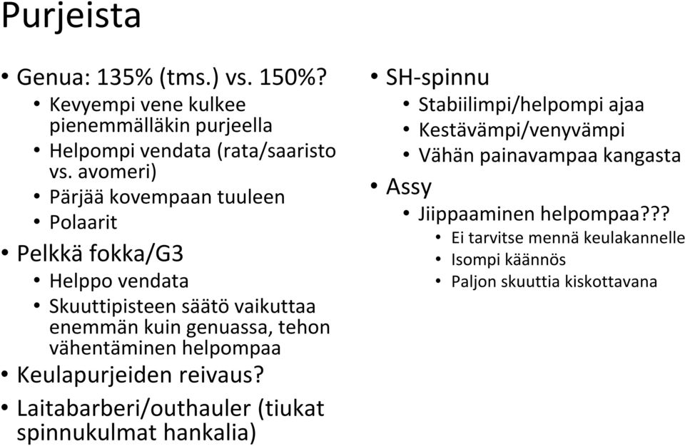 vähentäminen helpompaa Keulapurjeiden reivaus?