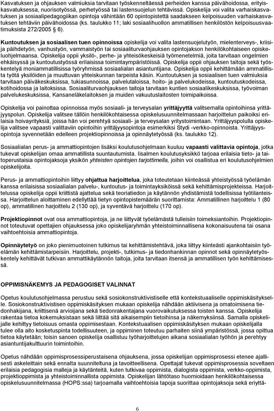 taulukko 11; laki sosiaalihuollon ammatillisen henkilöstön kelpoisuusvaatimuksista 272/2005 6).