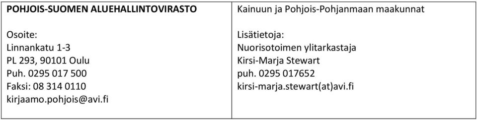 fi Kainuun ja Pohjois-Pohjanmaan maakunnat Lisätietoja: Nuorisotoimen