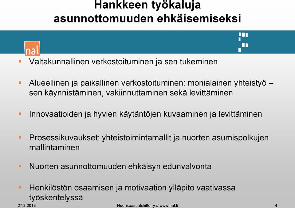 kuvaaminen ja levittäminen Prosessikuvaukset: yhteistoimintamallit ja nuorten asumispolkujen mallintaminen Nuorten asunnottomuuden