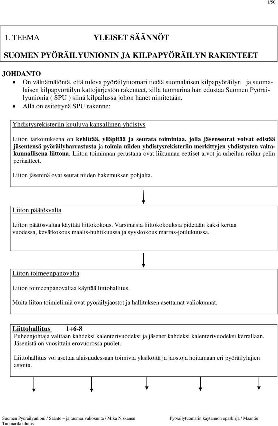 kattojärjestön rakenteet, sillä tuomarina hän edustaa Suomen Pyöräilyunionia ( SPU ) siinä kilpailussa johon hänet nimitetään.