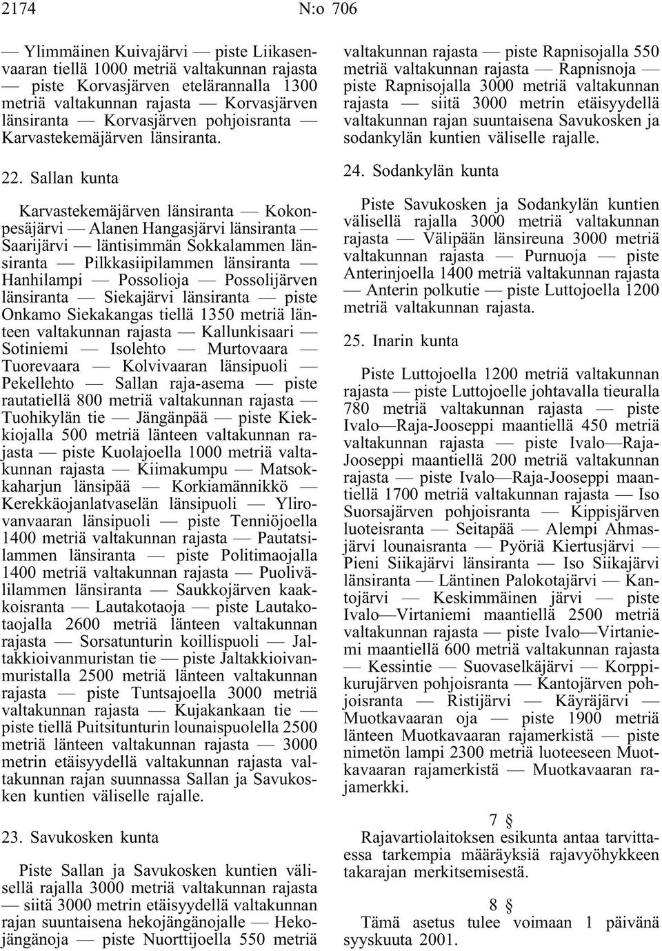 Sallan kunta Karvastekemäjärven länsiranta Kokonpesäjärvi Alanen Hangasjärvi länsiranta Saarijärvi läntisimmän Sokkalammen länsiranta Pilkkasiipilammen länsiranta Hanhilampi Possolioja Possolijärven