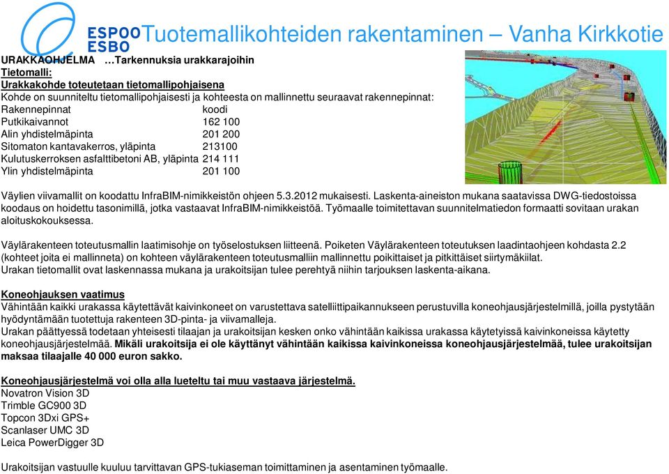 yläpinta 214 111 Ylin yhdistelmäpinta 201 100 Väylien viivamallit on koodattu InfraBIM-nimikkeistön ohjeen 5.3.2012 mukaisesti.