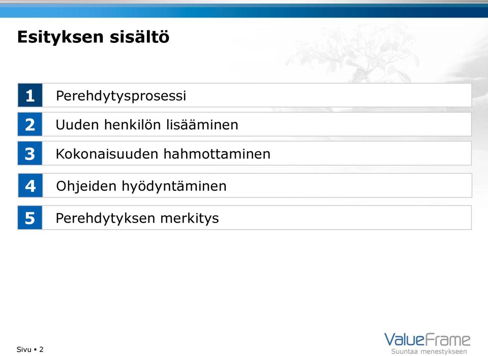 lisääminen Kokonaisuuden hahmottaminen