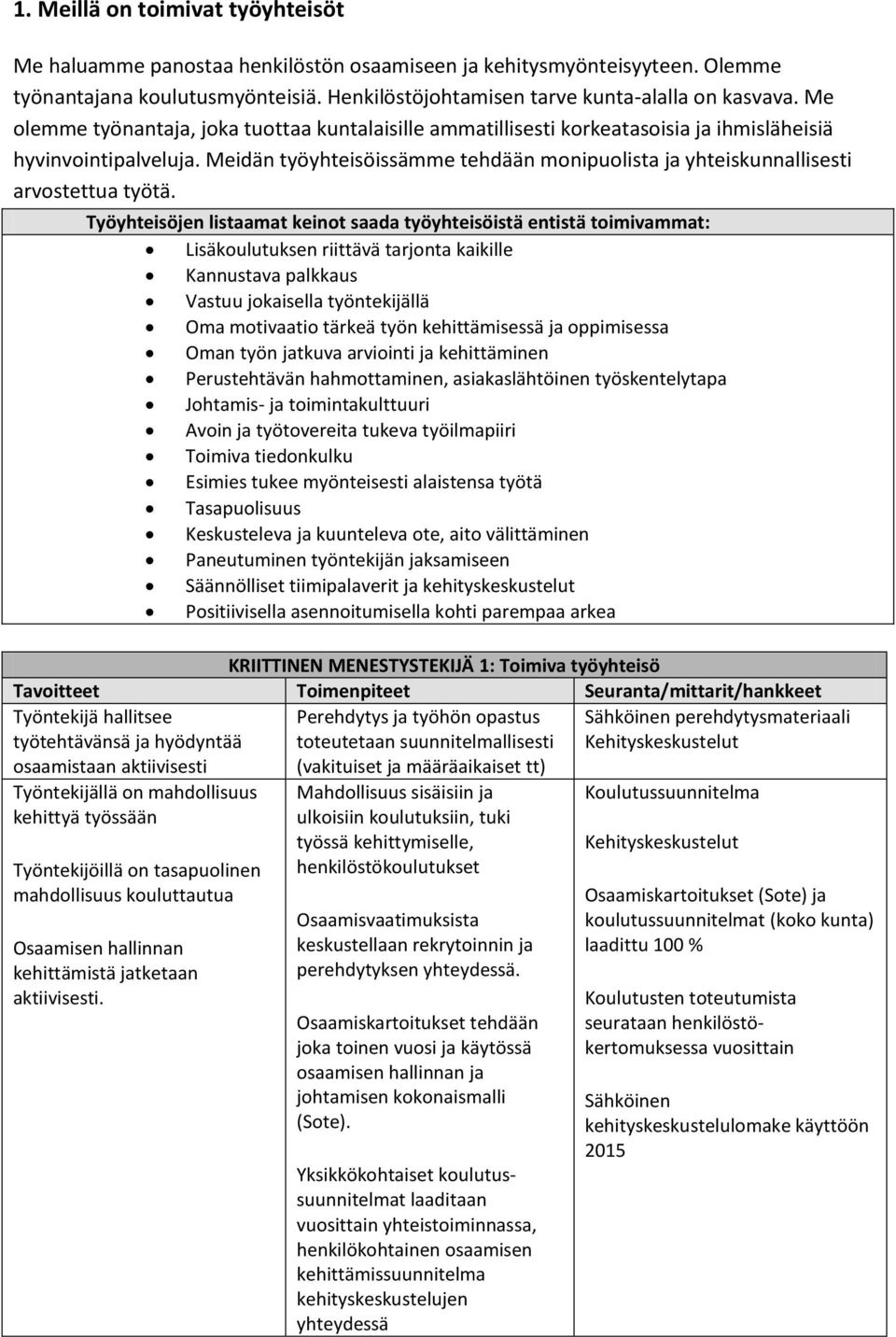 Meidän työyhteisöissämme tehdään monipuolista ja yhteiskunnallisesti arvostettua työtä.