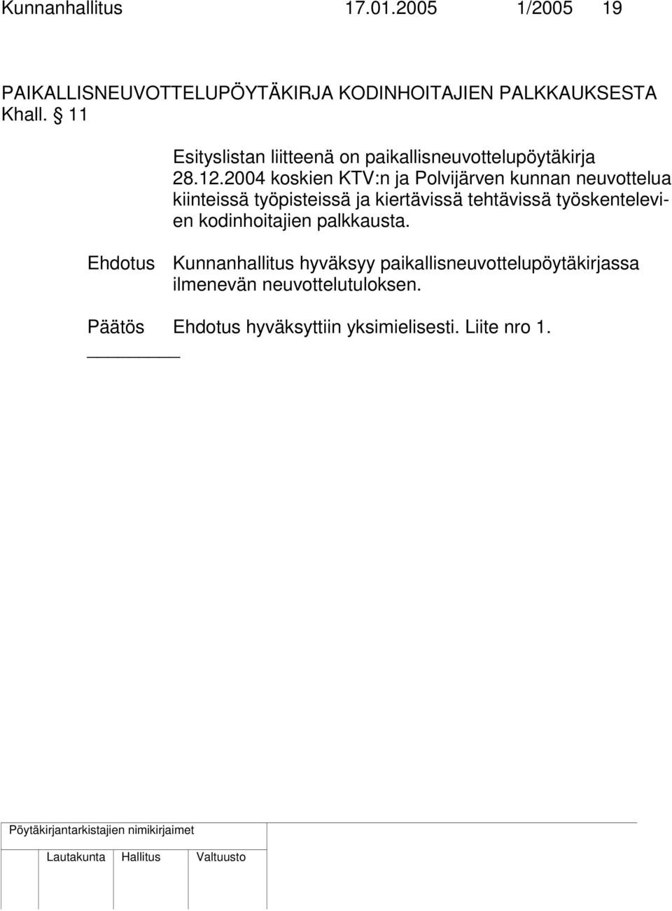 2004 koskien KTV:n ja Polvijärven kunnan neuvottelua kiinteissä työpisteissä ja kiertävissä tehtävissä