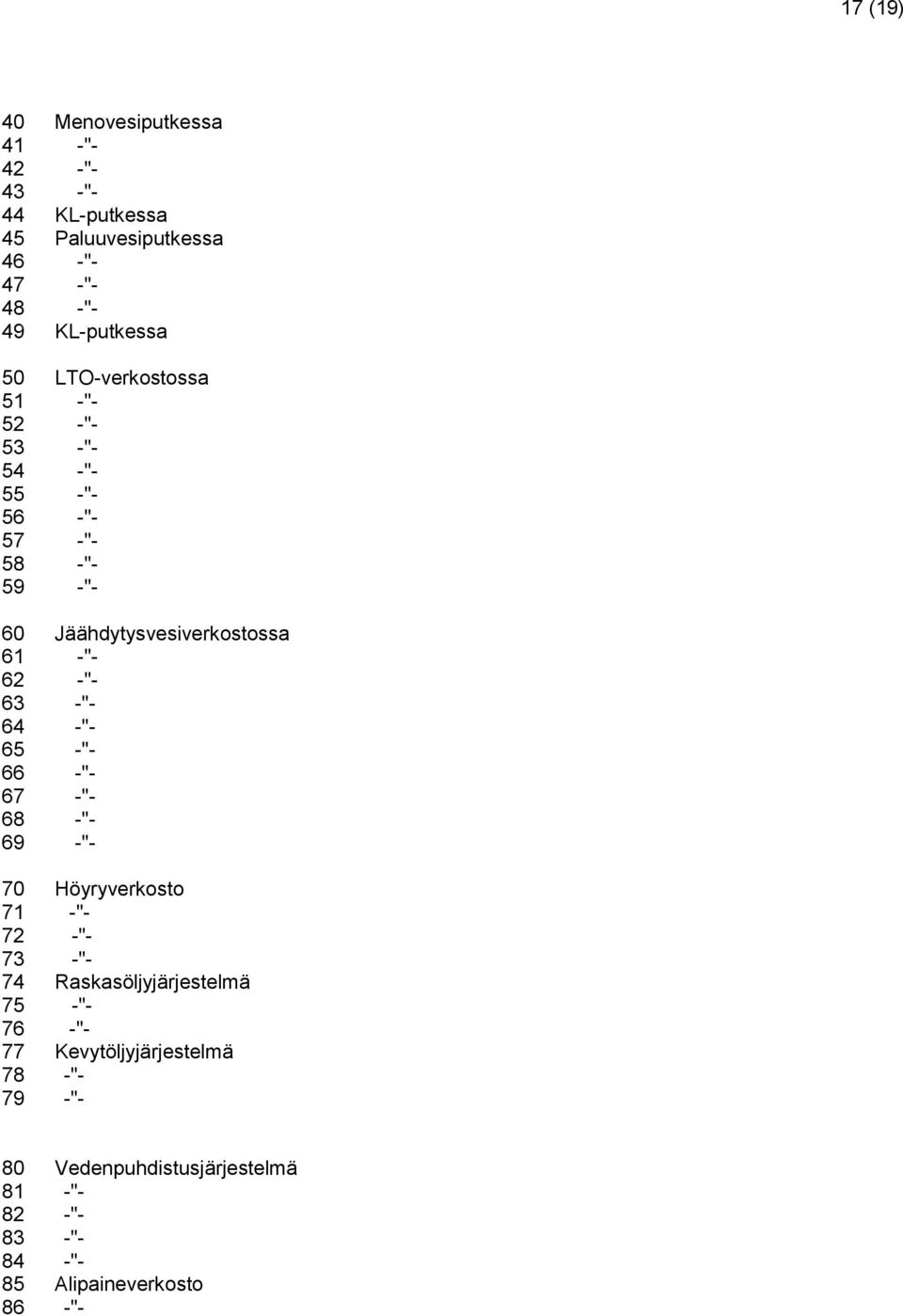 -"- 63 -"- 64 -"- 65 -"- 66 -"- 67 -"- 68 -"- 69 -"- 70 Höyryverkosto 71 -"- 72 -"- 73 -"- 74 Raskasöljyjärjestelmä 75 -"-