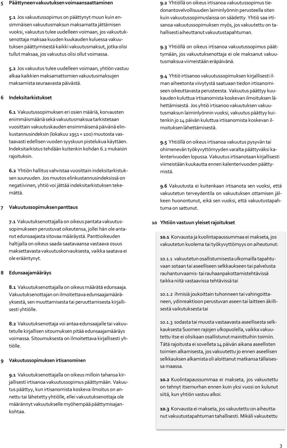 vakuutuksen päättymisestä kaikki vakuutusmaksut, jotka olisi tullut maksaa, jos vakuutus olisi ollut voimassa. 5.