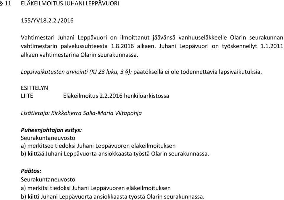 ESITTELYN LIITE Eläkeilmoitus 2.