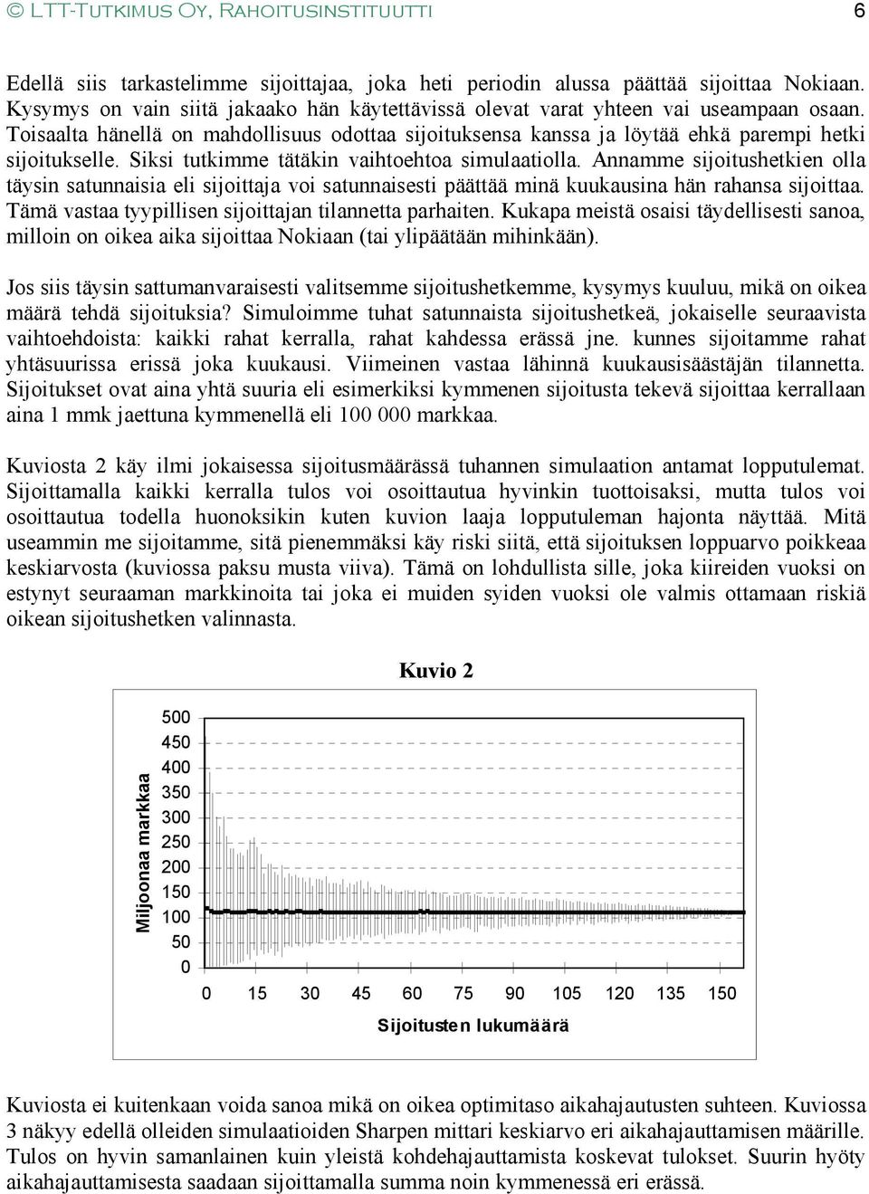 Siksi tutkimme tätäkin vaihtoehtoa simulaatiolla. Annamme sijoitushetkien olla täysin satunnaisia eli sijoittaja voi satunnaisesti päättää minä kuukausina hän rahansa sijoittaa.