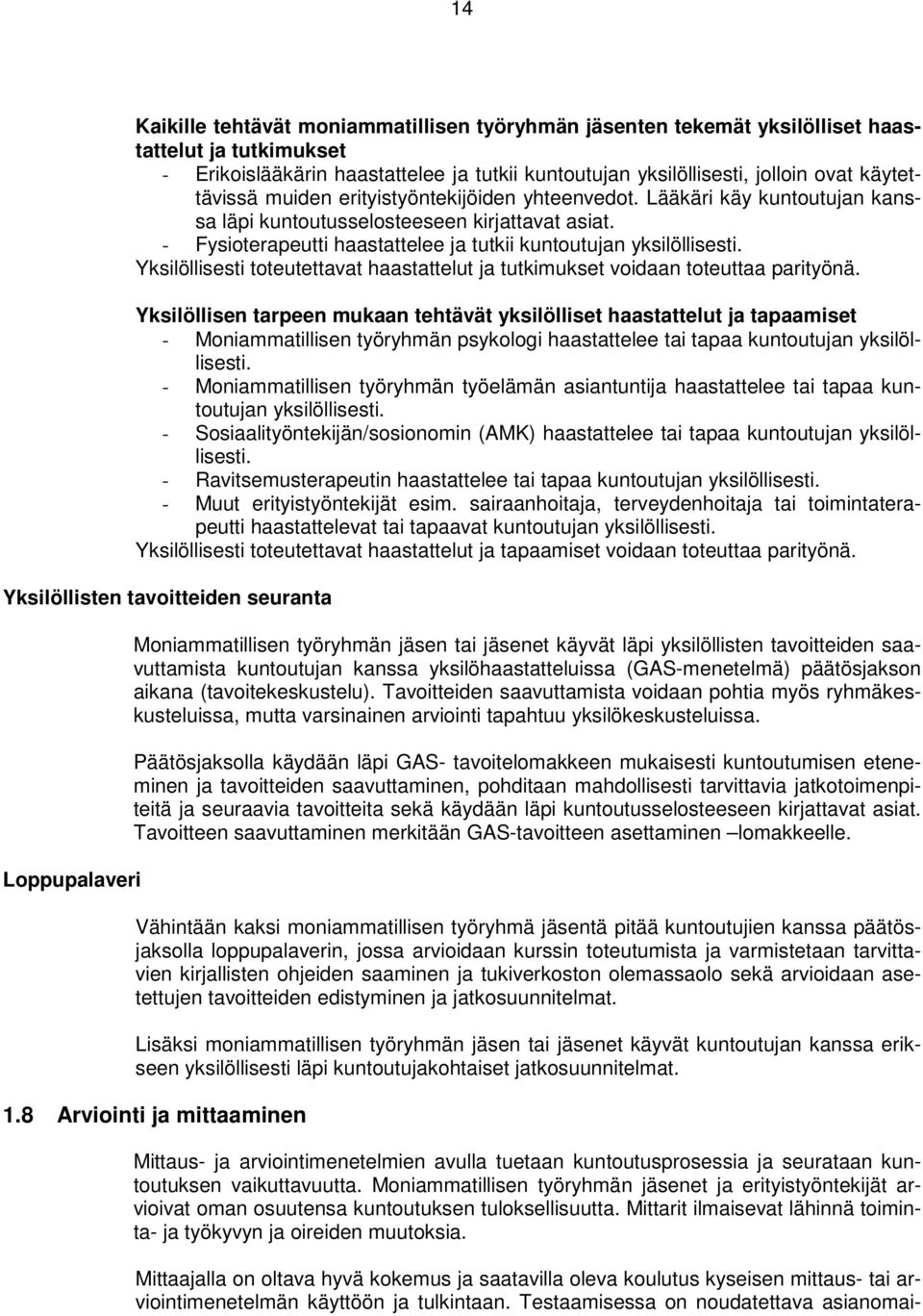 - Fysioterapeutti haastattelee ja tutkii kuntoutujan yksilöllisesti. Yksilöllisesti toteutettavat haastattelut ja tutkimukset voidaan toteuttaa parityönä.