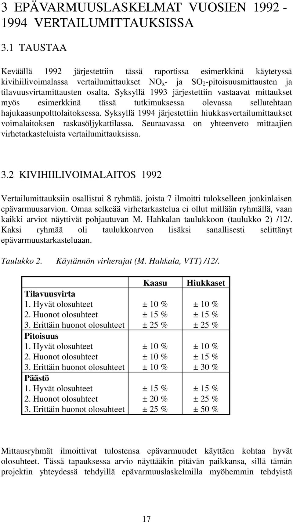 Syksyllä 1993 järjestettiin vastaavat mittaukset myös esimerkkinä tässä tutkimuksessa olevassa sellutehtaan hajukaasunpolttolaitoksessa.