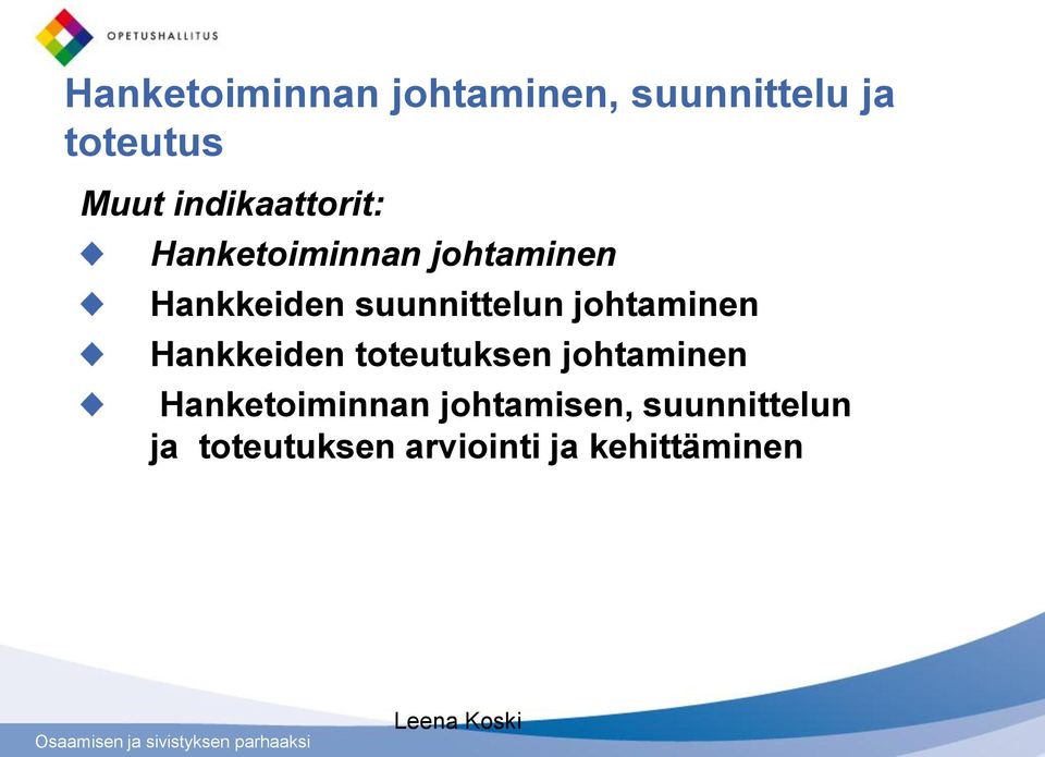 suunnittelun johtaminen Hankkeiden toteutuksen johtaminen