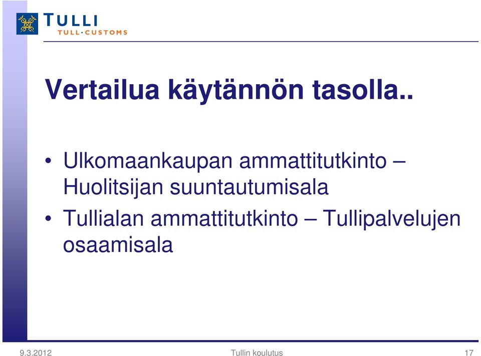 Huolitsijan suuntautumisala Tullialan