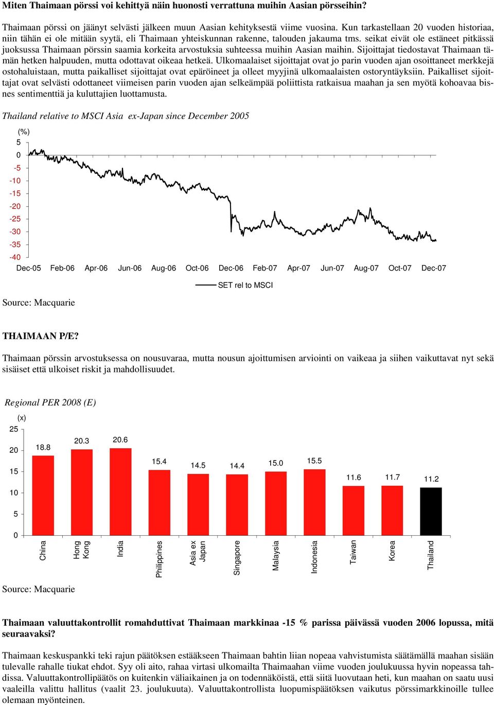 seikat eivät ole estäneet pitkässä juoksussa Thaimaan pörssin saamia korkeita arvostuksia suhteessa muihin Aasian maihin.