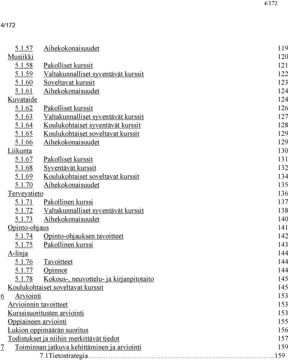 1.67 Pakolliset kurssit 131 5.1.68 Syventävät kurssit 132 5.1.69 Koulukohtaiset soveltavat kurssit 134 5.1.70 Aihekokonaisuudet 135 Terveystieto 136 5.1.71 Pakollinen kurssi 137 5.1.72 Valtakunnalliset syventävät kurssit 138 5.