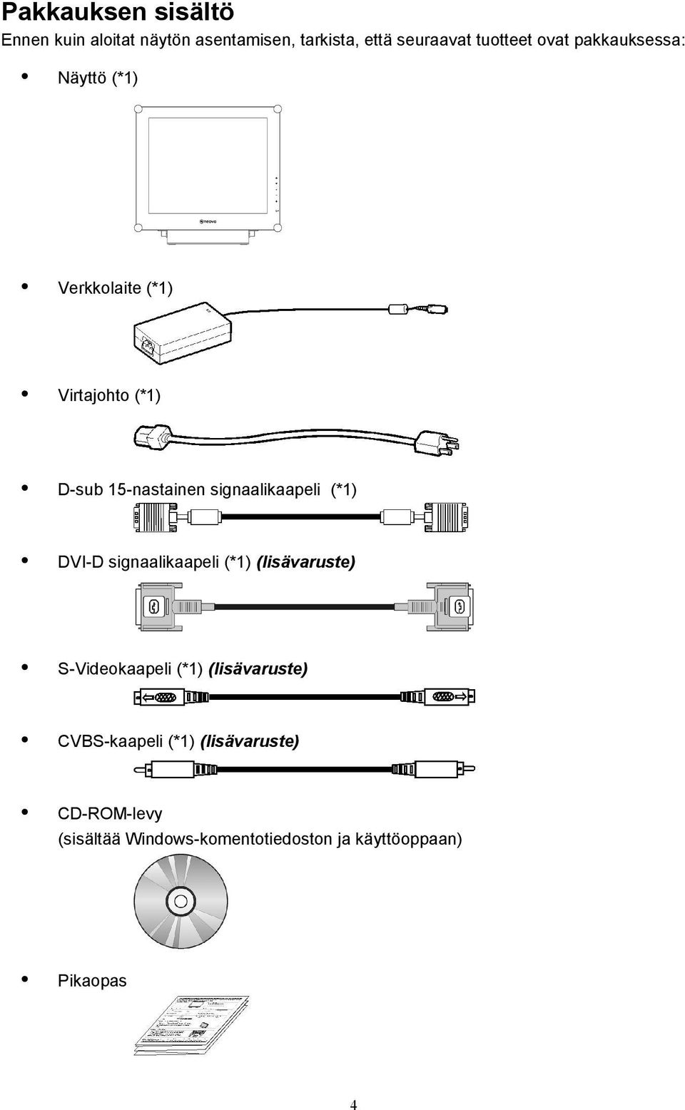 signaalikaapeli (*1) DVI-D signaalikaapeli (*1) (lisävaruste) S-Videokaapeli (*1)