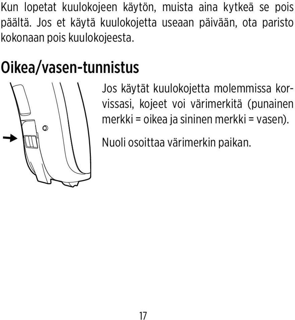 Oikea/vasen-tunnistus Jos käytät kuulokojetta molemmissa korvissasi, kojeet voi