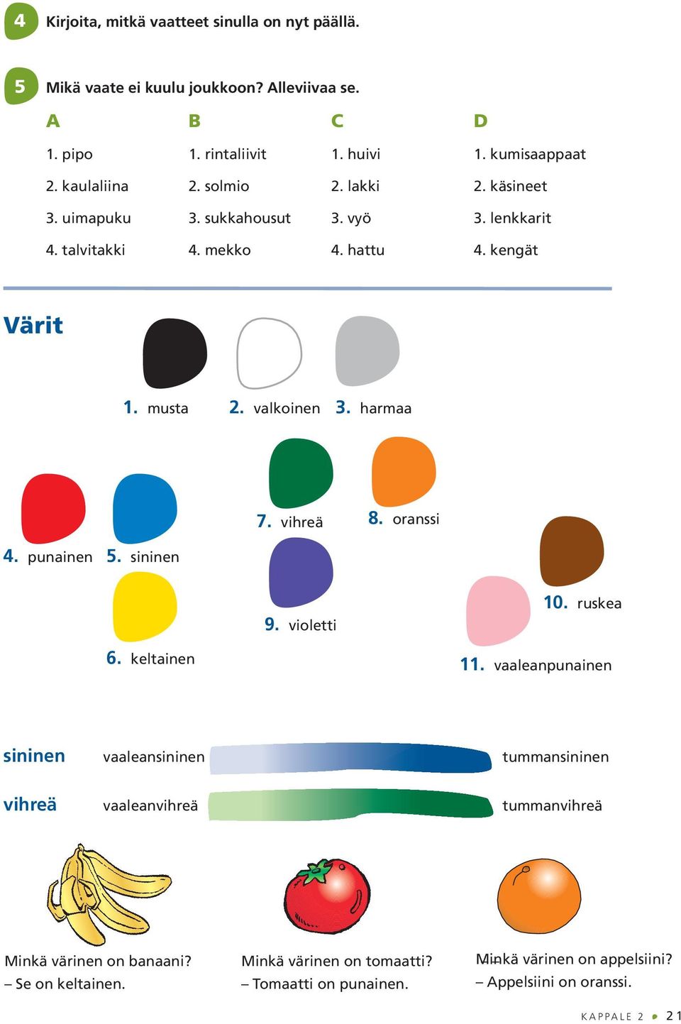 harmaa 4. punainen 5. sininen 7. vihreä 8. oranssi 9. violetti 10. ruskea 6. keltainen 11.