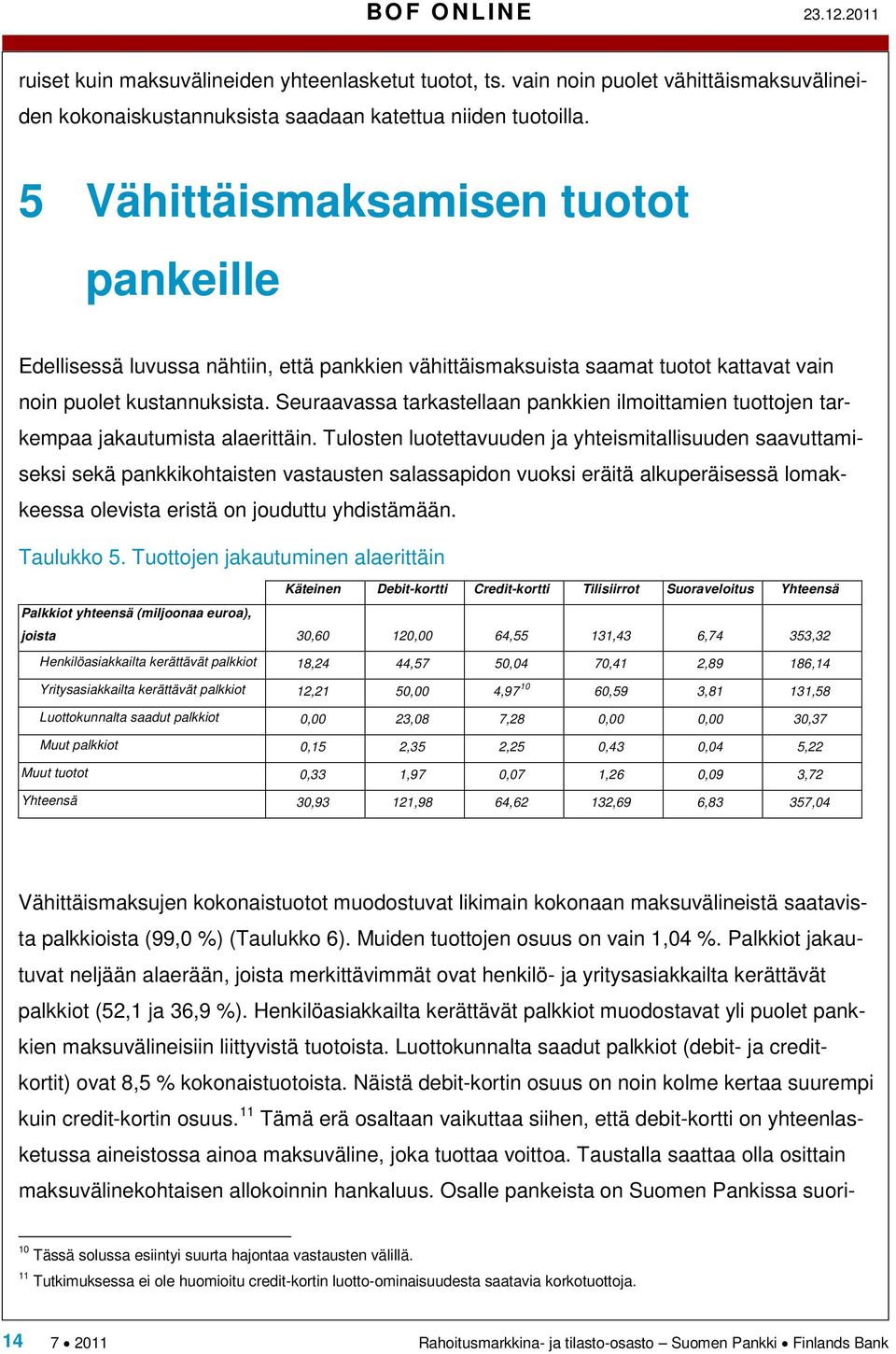 Seuraavassa tarkastellaan pankkien ilmoittamien tuottojen tarkempaa jakautumista alaerittäin.