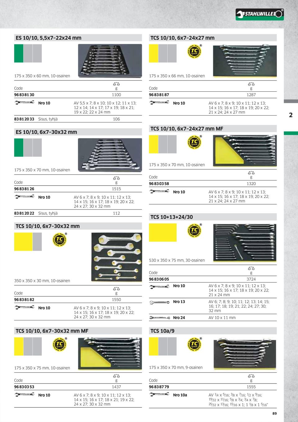 7; 8 x 9; 0 x ; x 3; 4 x 5; 6 x 7; 8 x 9; 0 x ; 4 x 7; 30 x 3 mm 83 8 0 Sisus, tyhjä TCS 0/0, 6x7 30x3 mm 75 x 350 x 70 mm, 0-osainen 96 83 03 58 30 TCS 0+3+4/30 Nro 0 AV 6 x 7; 8 x 9; 0 x ; x 3; 4 x