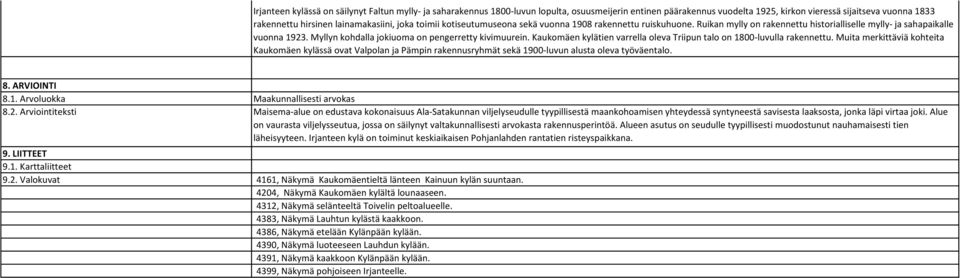 Myllyn kohdalla jokiuoma on pengerretty kivimuurein. Kaukomäen kylätien varrella oleva Triipun talo on 1800-luvulla rakennettu.