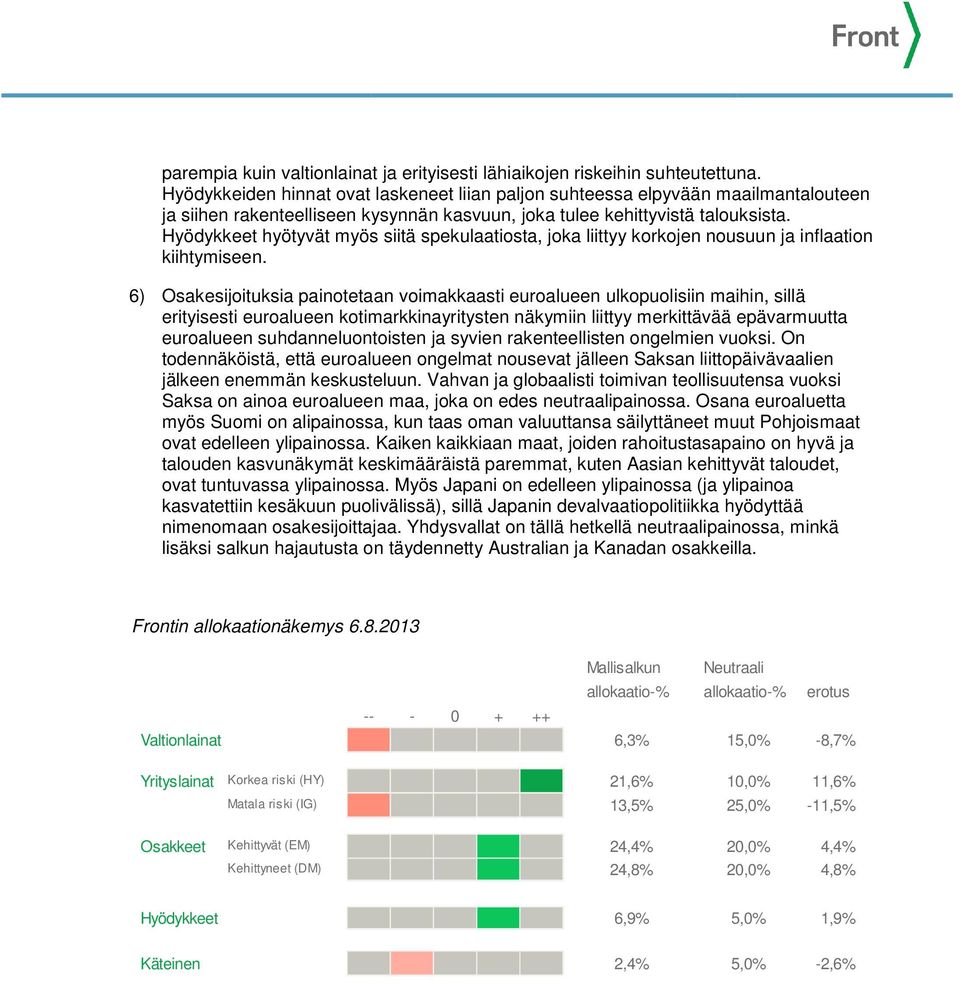 Hyödykkeet hyötyvät myös siitä spekulaatiosta, joka liittyy korkojen nousuun ja inflaation kiihtymiseen.