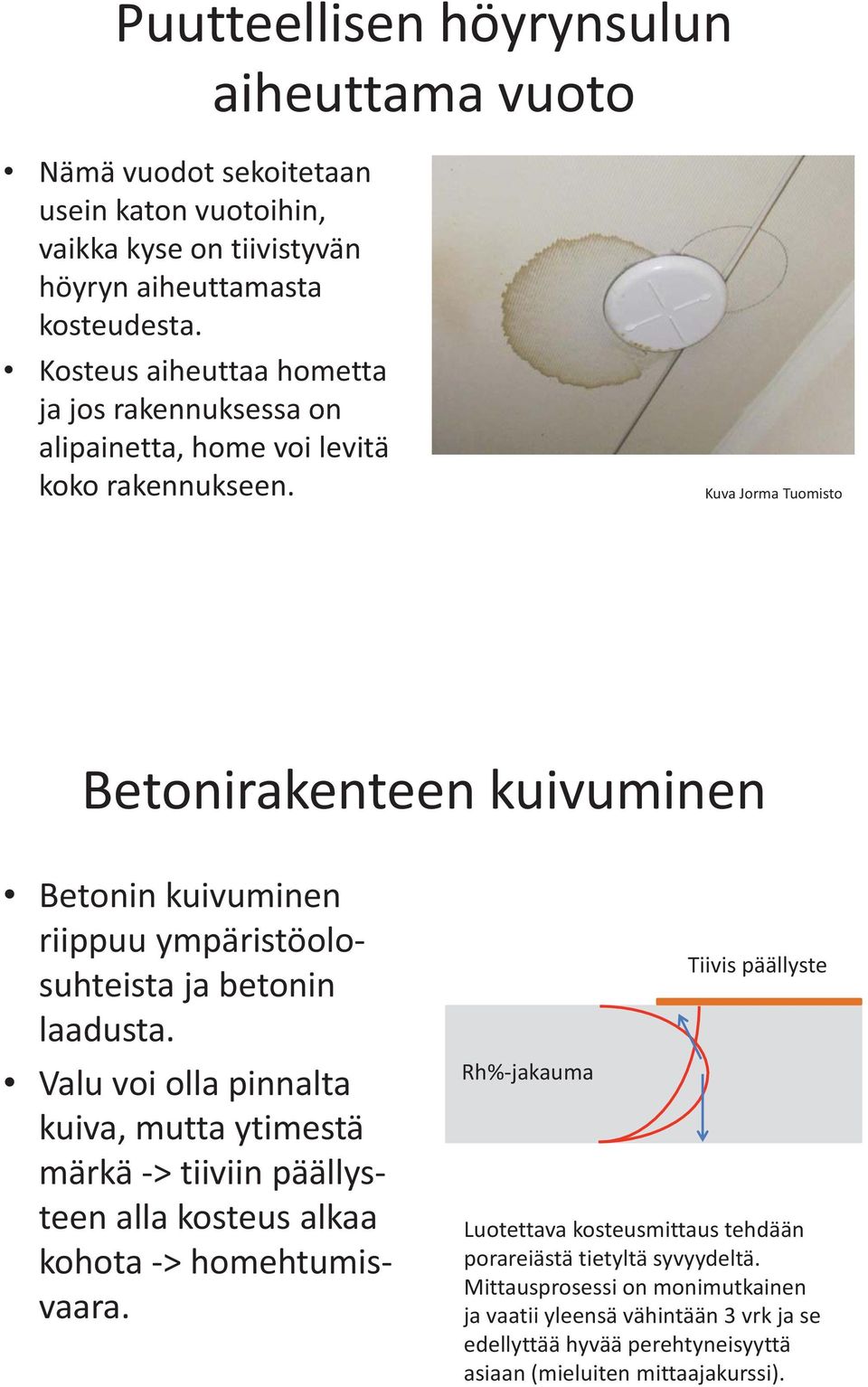 Kuva Jorma Tuomisto Betonirakenteen kuivuminen Betonin kuivuminen riippuu ympäristöolosuhteista ja betonin laadusta.