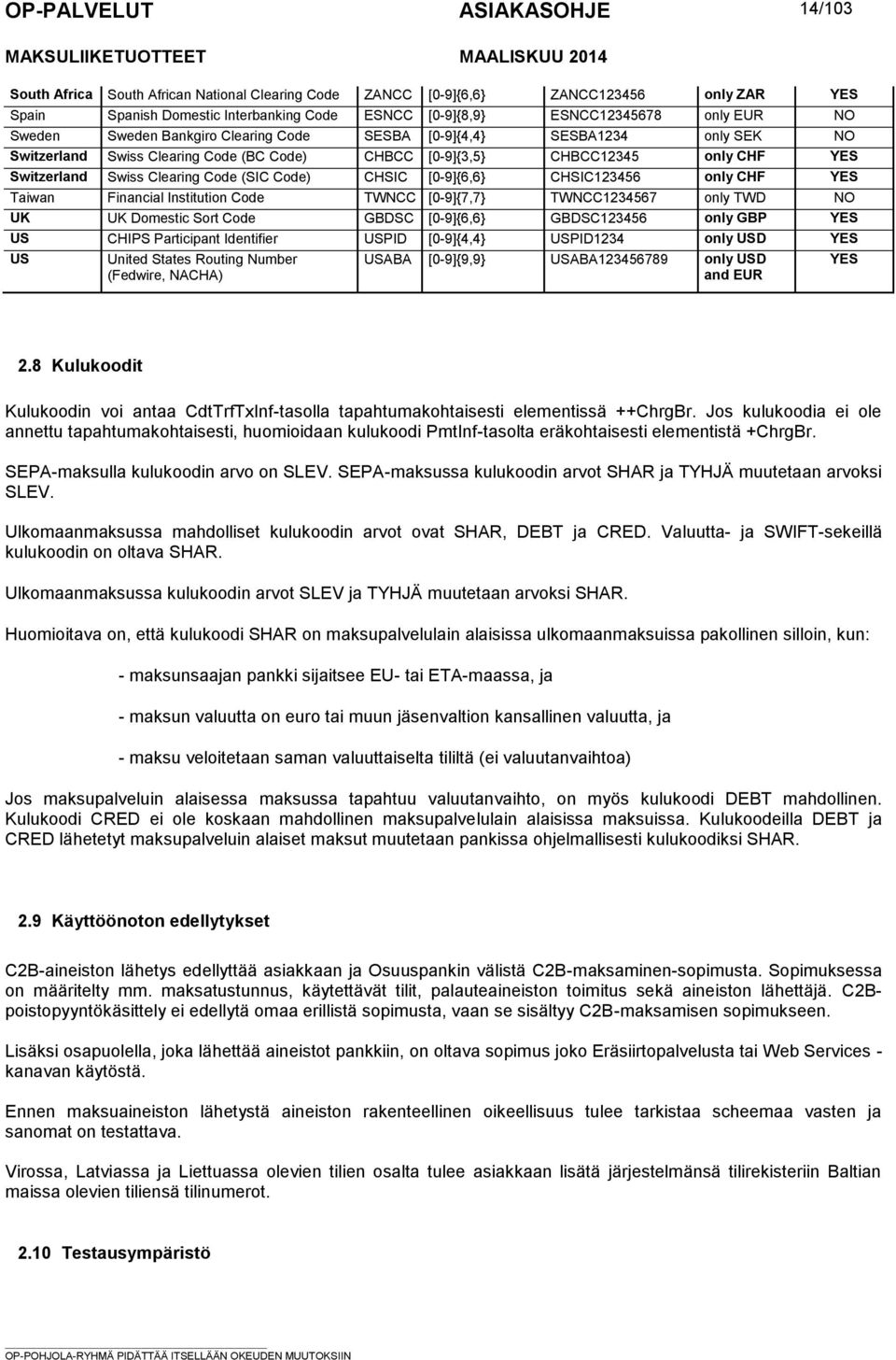 [0-9]{6,6} CHSIC123456 only CHF YES Taiwan Financial Institution Code TWNCC [0-9]{7,7} TWNCC1234567 only TWD NO UK UK Domestic Sort Code GBDSC [0-9]{6,6} GBDSC123456 only GBP YES US CHIPS Participant