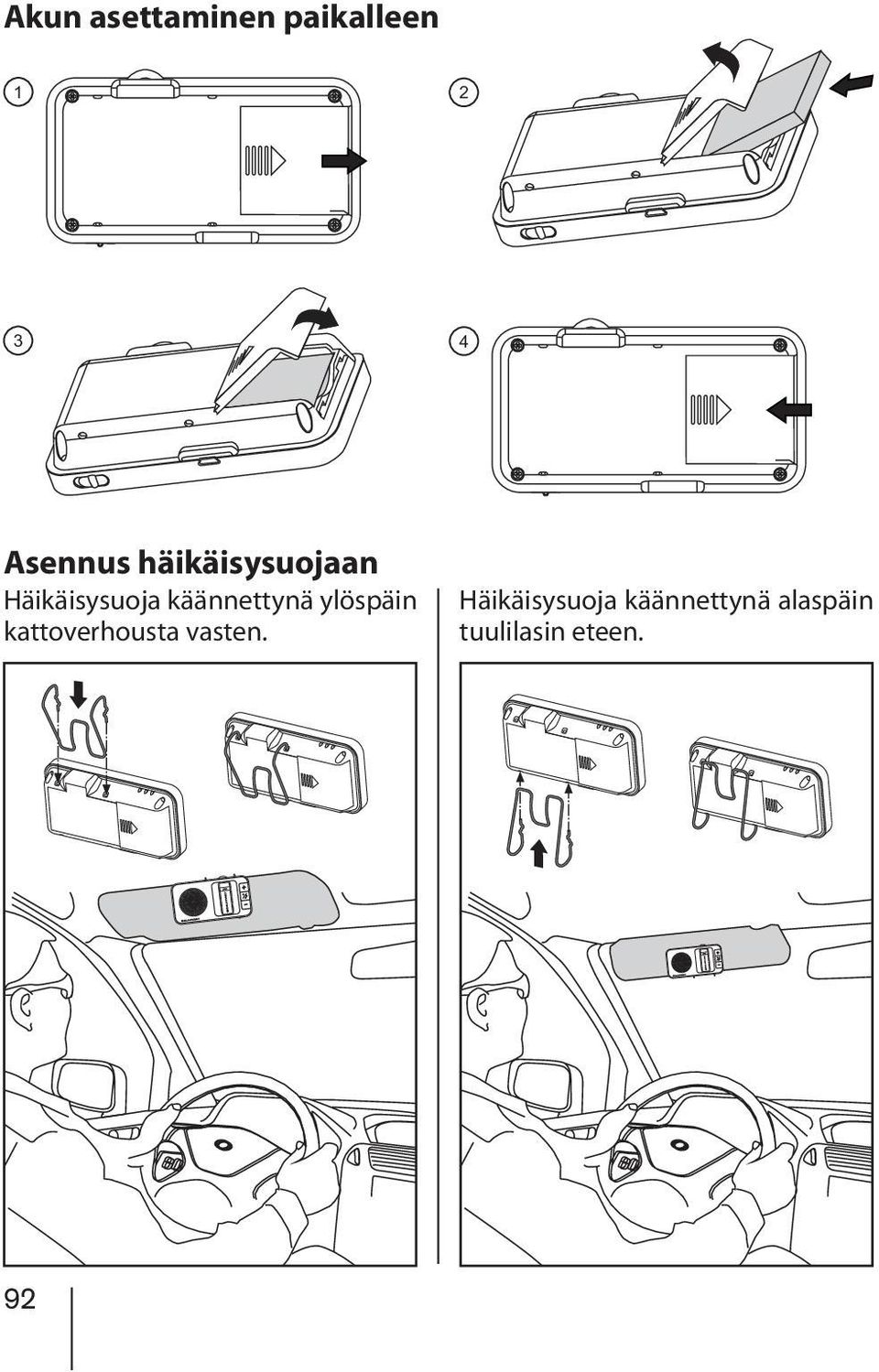 ylöspäin kattoverhousta vasten.