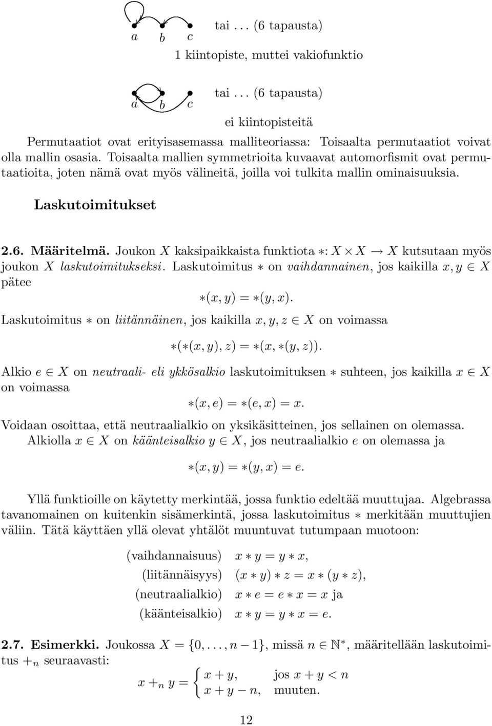 Toisaalta mallien symmetrioita kuvaavat automorfismit ovat permutaatioita, joten nämä ovat myös välineitä, joilla voi tulkita mallin ominaisuuksia. Laskutoimitukset 2.6. Määritelmä.