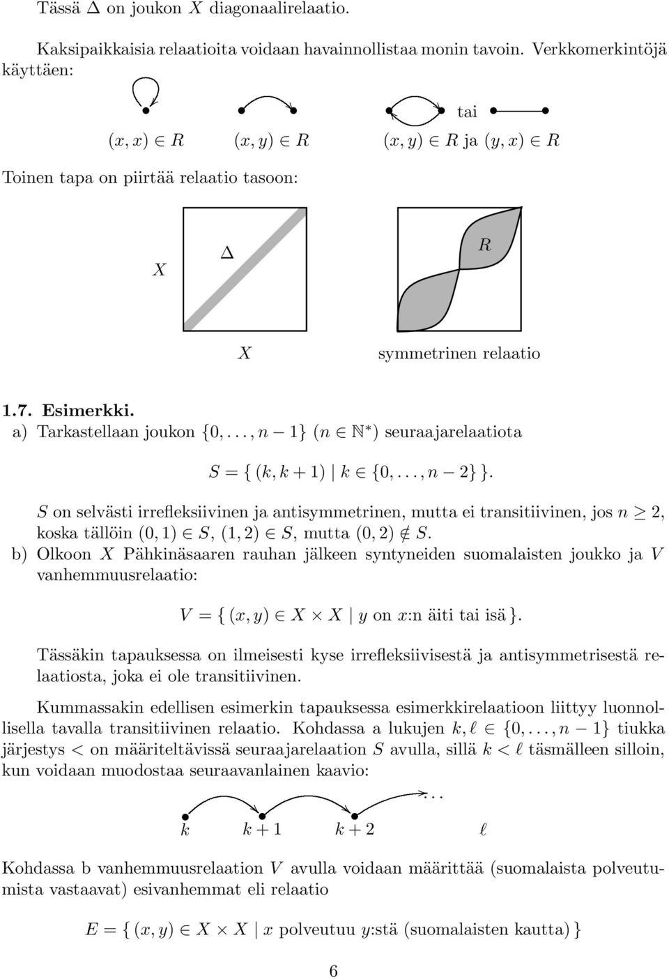 .., n 1} (n N ) seuraajarelaatiota S = { (k, k + 1) k {0,..., n 2} }.