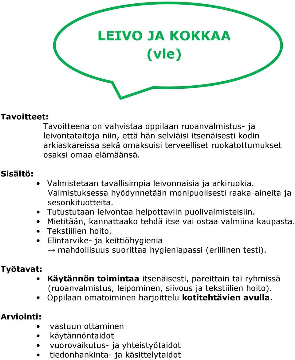 Tutustutaan leivontaa helpottaviin puolivalmisteisiin. Mietitään, kannattaako tehdä itse vai ostaa valmiina kaupasta. Tekstiilien hoito.