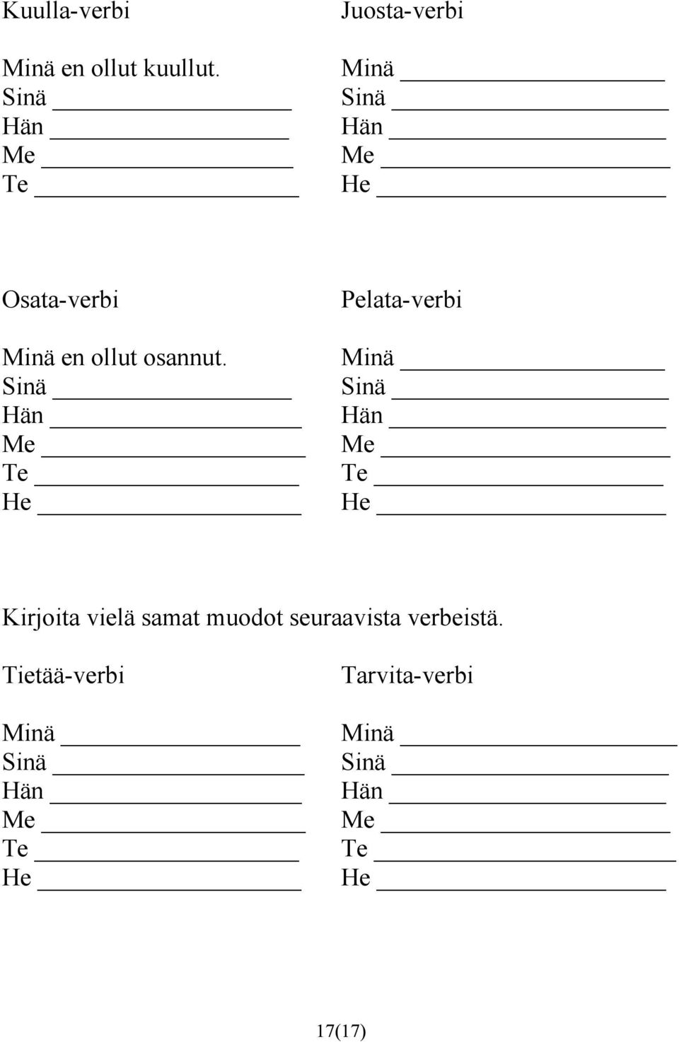 Pelata-verbi Kirjoita vielä samat muodot