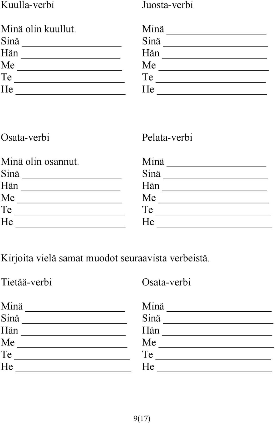 Pelata-verbi Kirjoita vielä samat