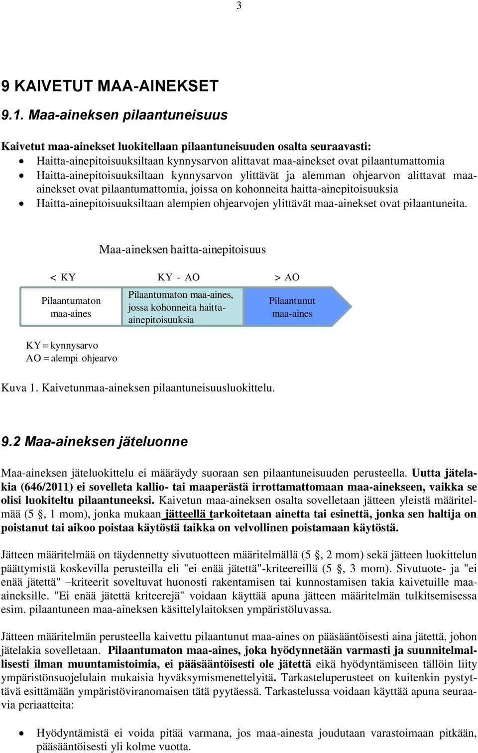 Haitta-ainepitoisuuksiltaan kynnysarvon ylittävät ja alemman ohjearvon alittavat maaainekset ovat pilaantumattomia, joissa on kohonneita haitta-ainepitoisuuksia Haitta-ainepitoisuuksiltaan alempien