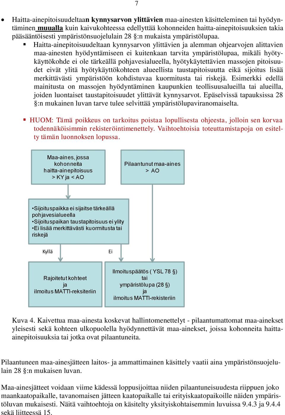 Haitta-ainepitoisuudeltaan kynnysarvon ylittävien ja alemman ohjearvojen alittavien maa-ainesten hyödyntämiseen ei kuitenkaan tarvita ympäristölupaa, mikäli hyötykäyttökohde ei ole tärkeällä