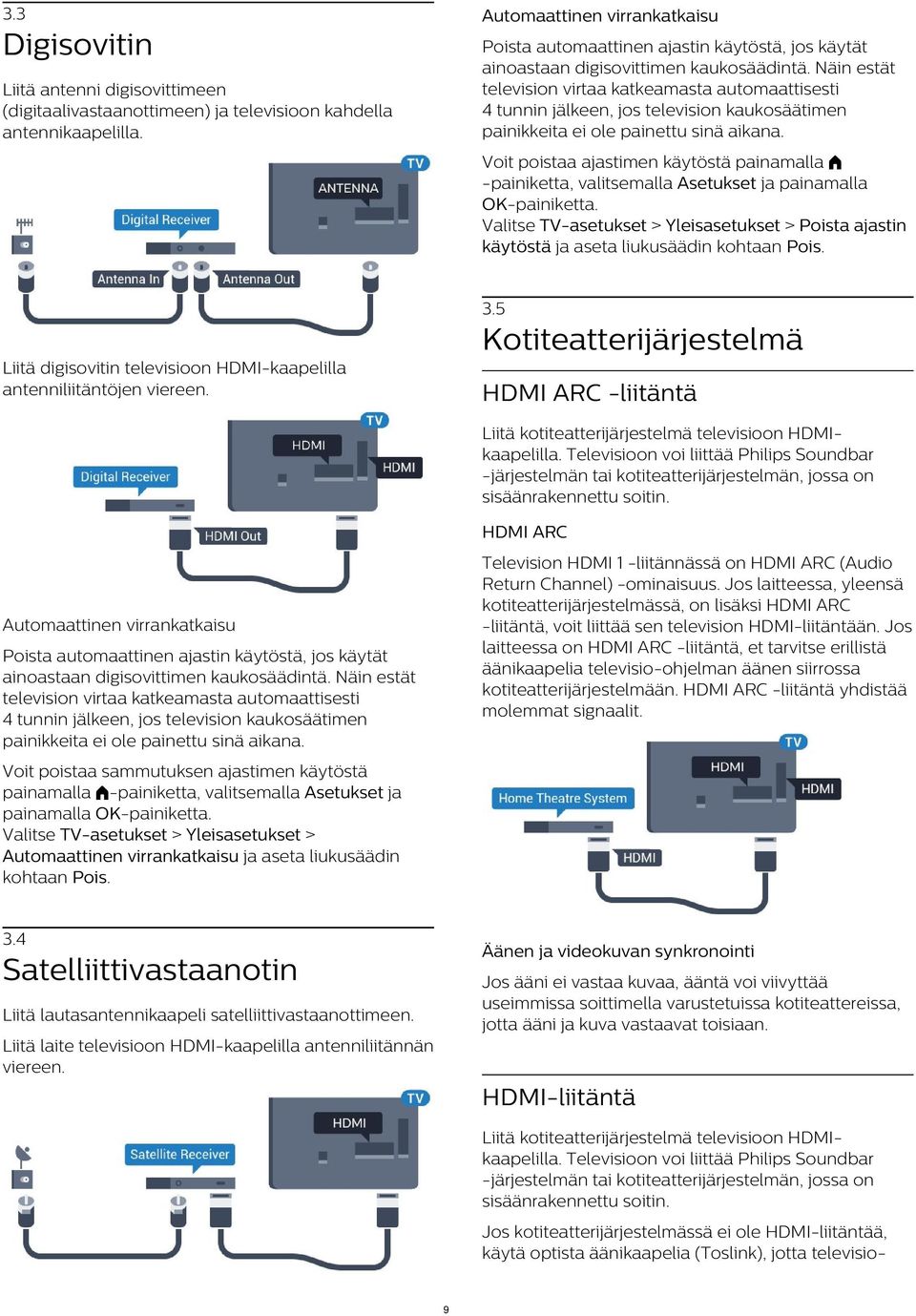 Liitä antenni digisovittimeen (digitaalivastaanottimeen) ja televisioon kahdella antennikaapelilla.