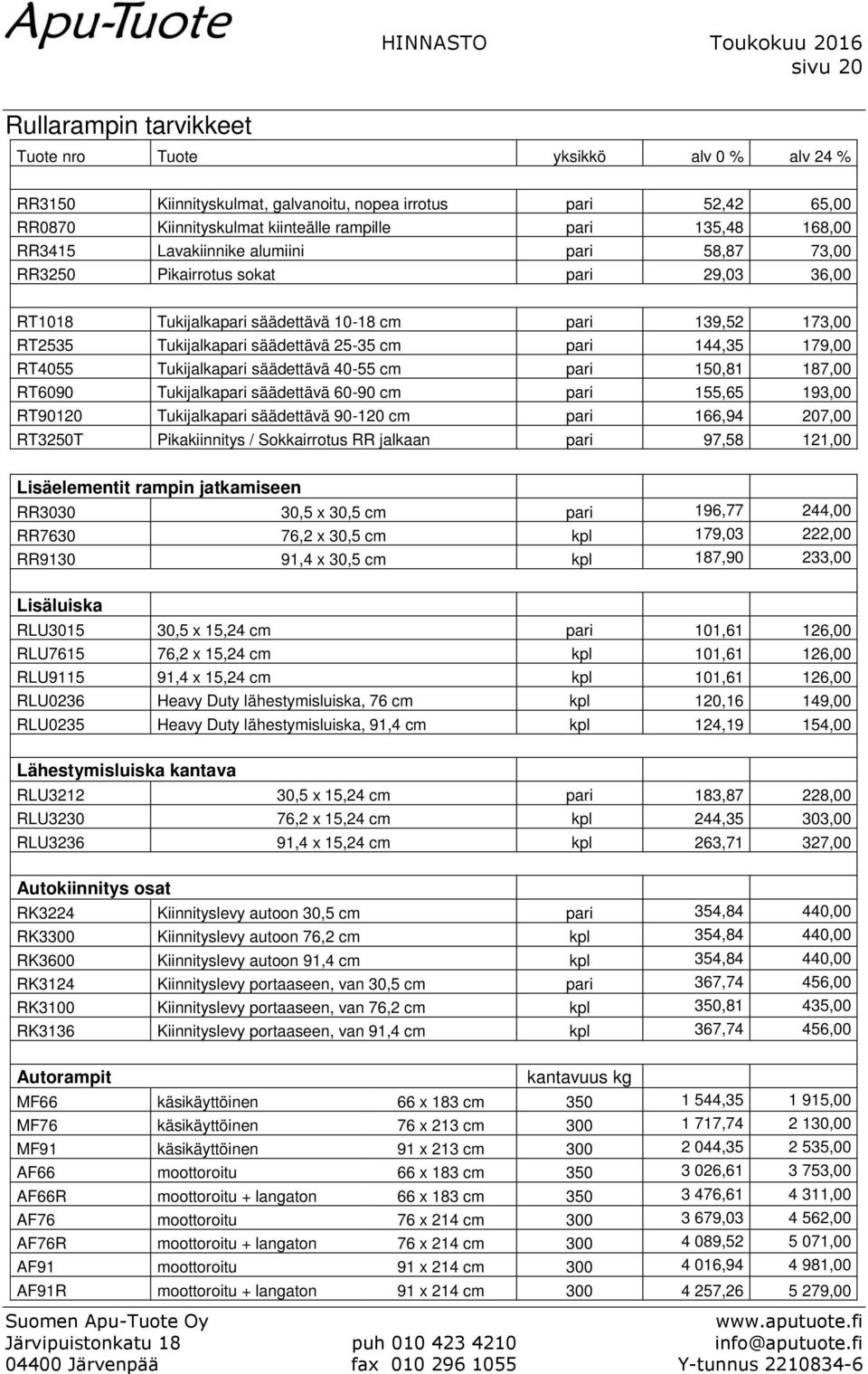 säädettävä 25-35 cm pari 144,35 179,00 RT4055 Tukijalkapari säädettävä 40-55 cm pari 150,81 187,00 RT6090 Tukijalkapari säädettävä 60-90 cm pari 155,65 193,00 RT90120 Tukijalkapari säädettävä 90-120