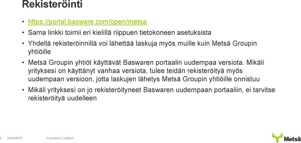 muille kuin Metsä Groupin yhtiöille Metsä Groupin yhtiöt käyttävät Baswaren portaalin uudempaa versiota.
