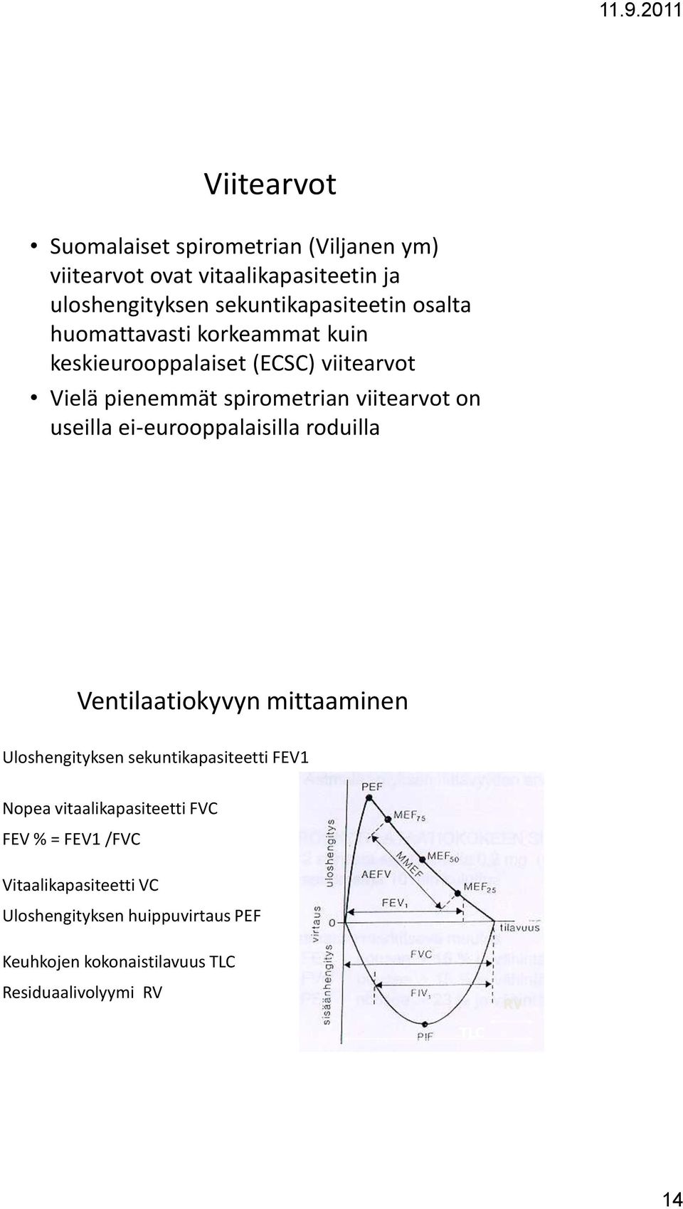 ei-eurooppalaisilla roduilla Ventilaatiokyvyn mittaaminen Uloshengityksen sekuntikapasiteetti FEV1 Nopea vitaalikapasiteetti FVC