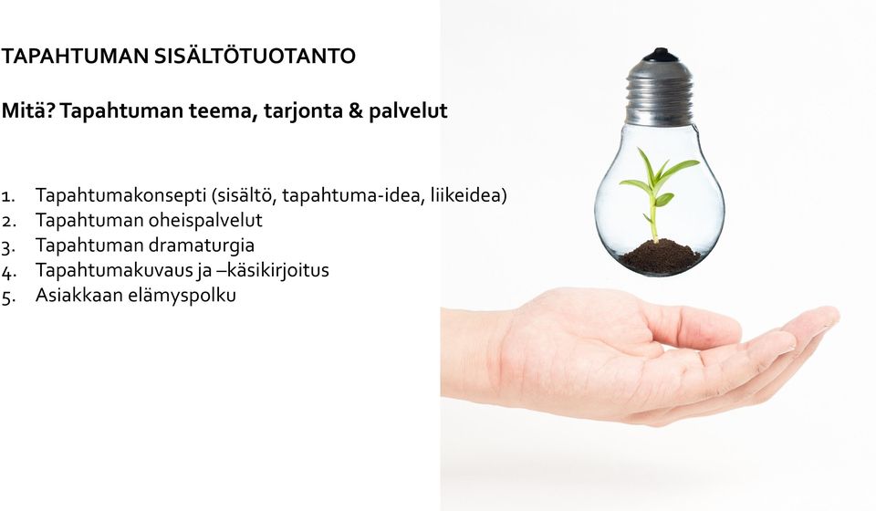 Tapahtumakonsepti (sisältö, tapahtuma-idea, liikeidea) 2.