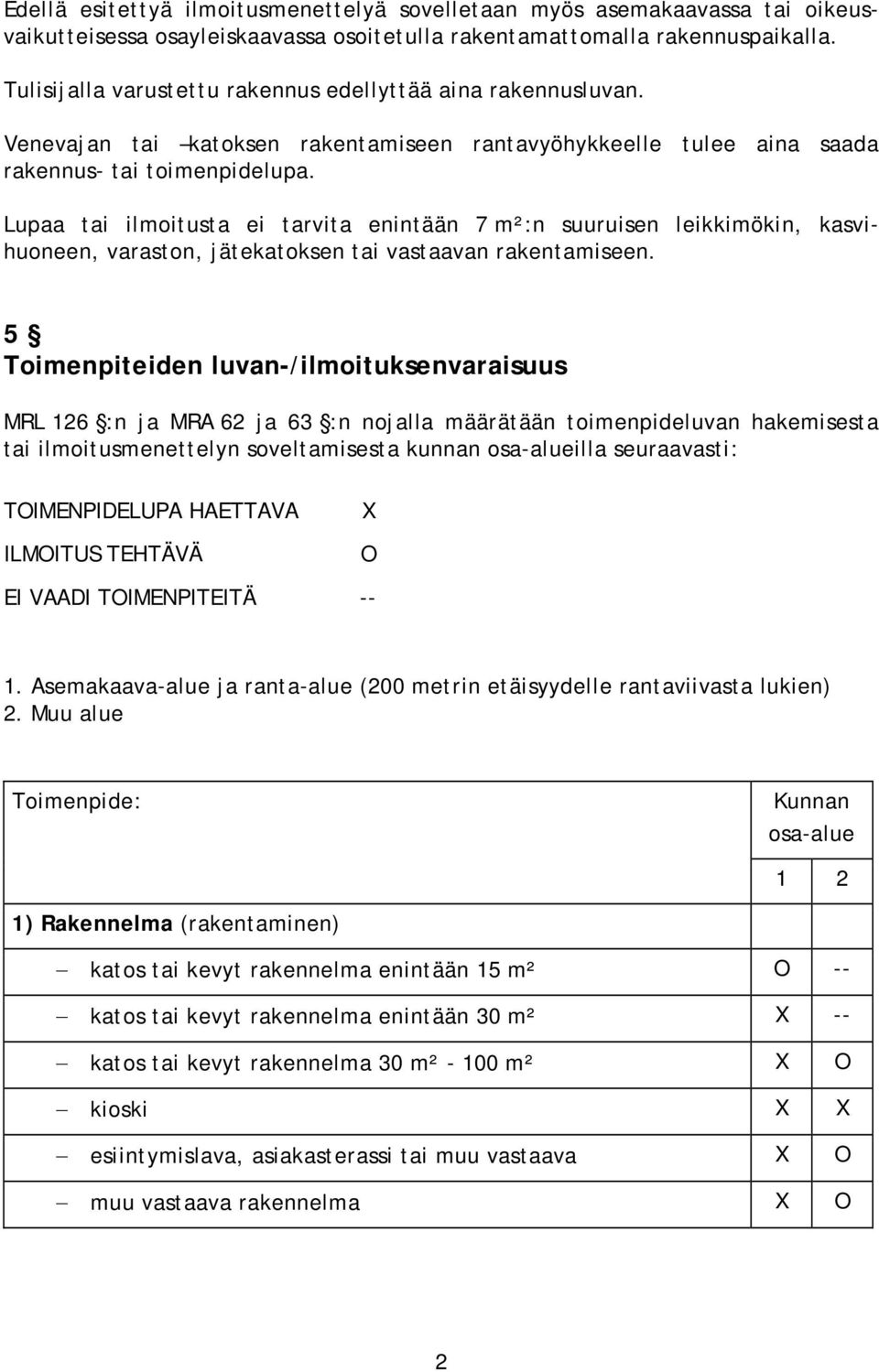 Lupaa tai ilmoitusta ei tarvita enintään 7 m²:n suuruisen leikkimökin, kasvihuoneen, varaston, jätekatoksen tai vastaavan rakentamiseen.
