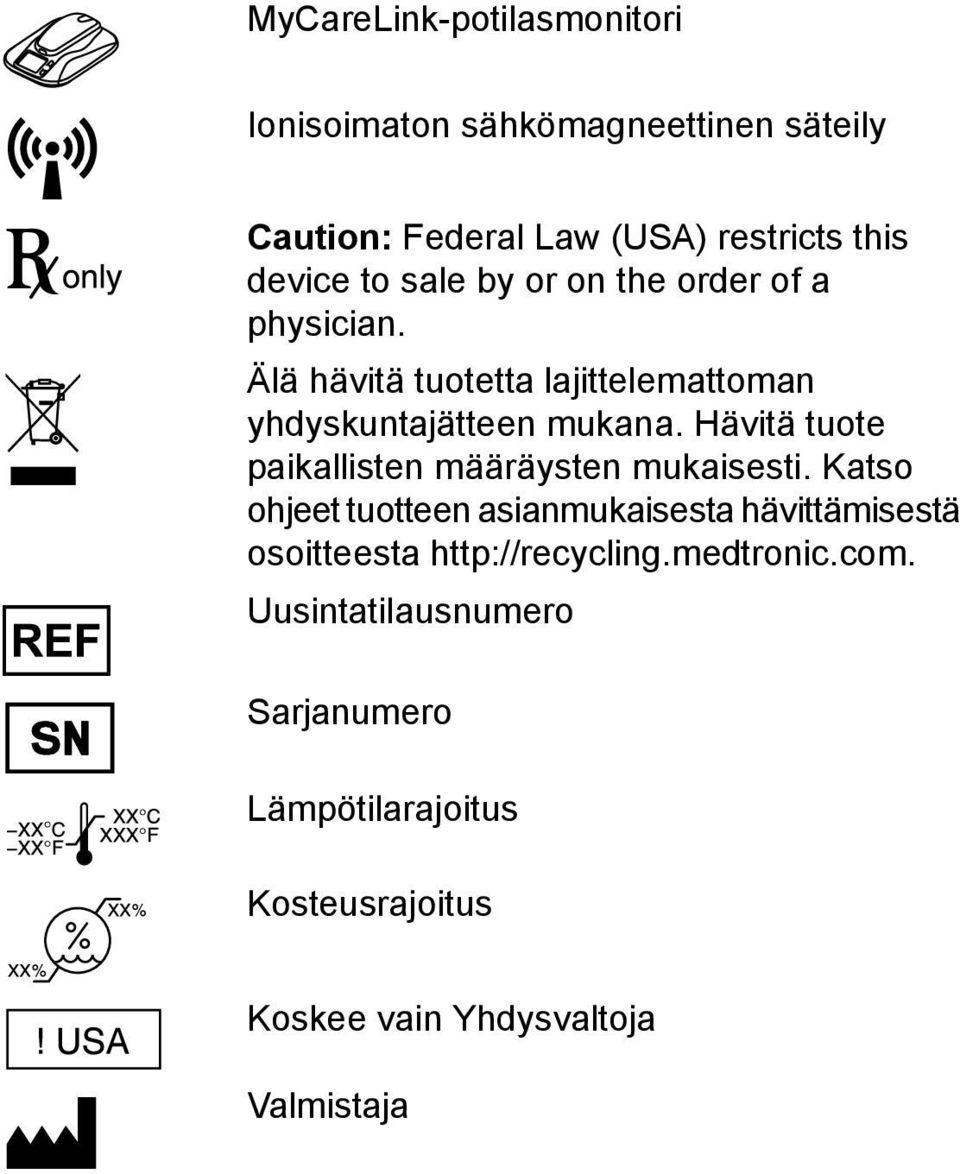 Hävitä tuote paikallisten määräysten mukaisesti.