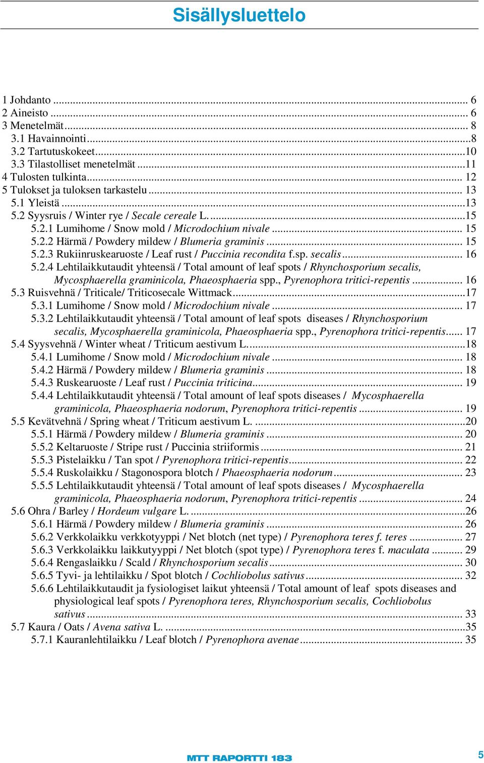 .. 15 5.2.3 Rukiinruskearuoste / Leaf rust / Puccinia recondita f.sp. secalis... 16 5.2.4 Lehtilaikkutaudit yhteensä / Total amount of leaf spots / Rhynchosporium secalis, Mycosphaerella graminicola, Phaeosphaeria spp.