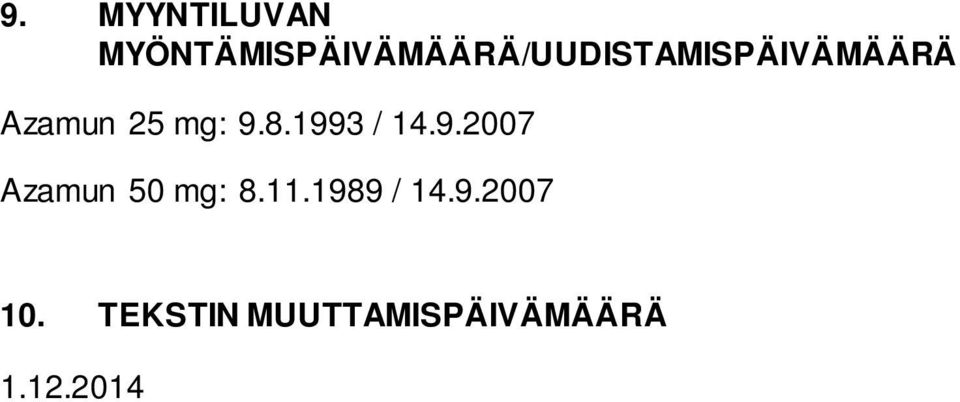 Azamun 25 mg: 9.8.1993 / 14.9.2007 Azamun 50 mg: 8.